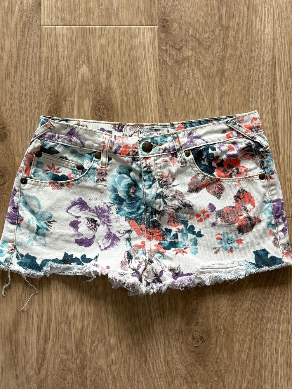 Free People Floral Cutoff Denim Shorts Size 28